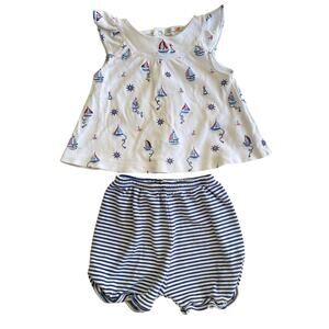 Kissy Kissy Baby Girls Navy Blue Nautical Sail Boat Sunsuit Set Outfit Pima 6-9m
